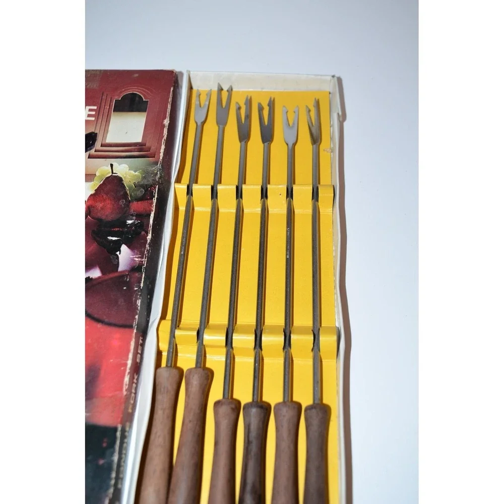 Vtg Fondue Forks Sticks‎ Picks Japan Wooden Handles Colorful Mixed Wedding